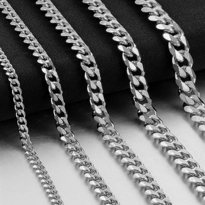 Hip Hop Width 3/5/7/9MM Cuban Link Stainless Steel Chains Necklace for Men Basic Simple Rapper's Choker on Neck Fashion Jewelry