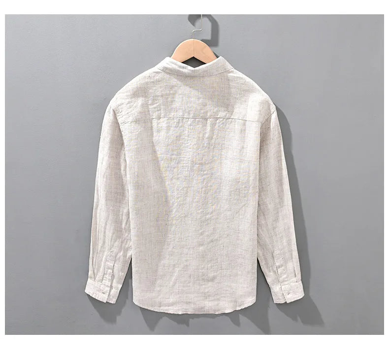 Linen Shirt Men's Seasonal Long Sleeved Top Korean Linen Breathable Shirt Oversized Loose Fitting Men's Clothing