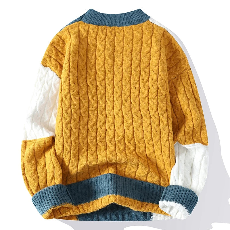 New Spring Winter Fashion Patchwork Loose Sweater Men Streetwear High Quality Mens Casual Sweaters Warm Knitting Pullovers Men - reetell