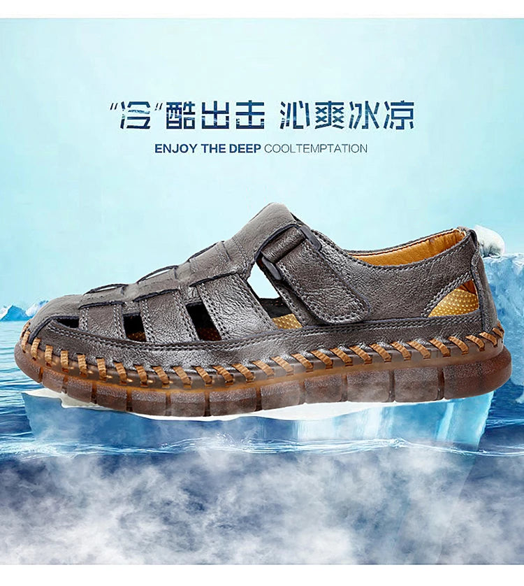 Genuine Leather Sandal for Men Round Toe Lightweight Comfortable Trendy All-match Breathable Fashion Non-slip Shoes Summer Main