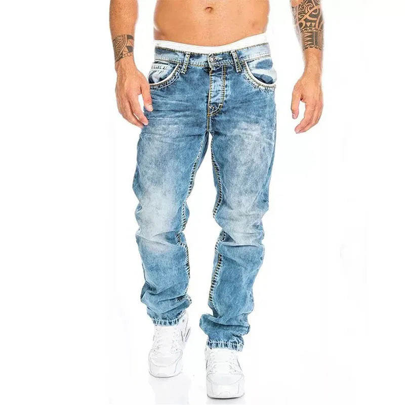 Mens Jeans Brands Straight Stretch Slim Jean Homme Pantalones Hombre Casual Pants Denim Trousers Baggy Jeans Black Blue - reetell