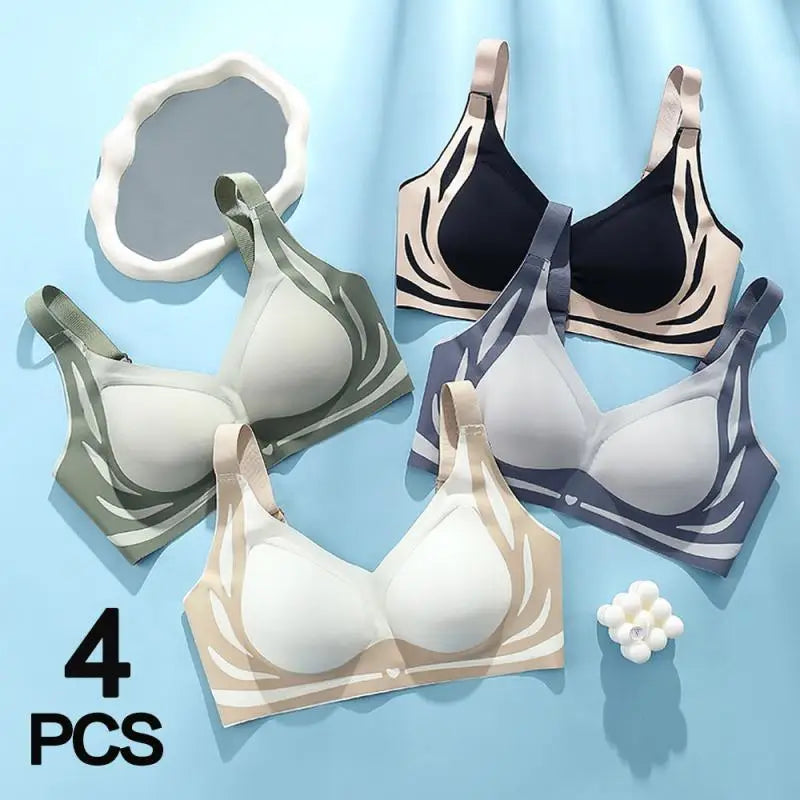 4Pcs Super Gather Bra Push Up Wireless Bras  Women's Underwear No Steel Ring Bralette Anti-Sagging Back Smooth Seamless Lingerie - reetell