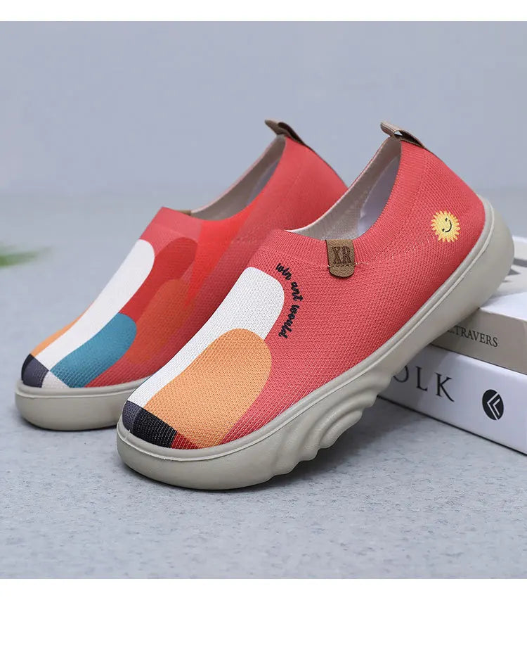 Spring and Autumn New Casual Sports Women's Shoes Breathable Soft Sole Painted Fashion Hiking Women's Shoes