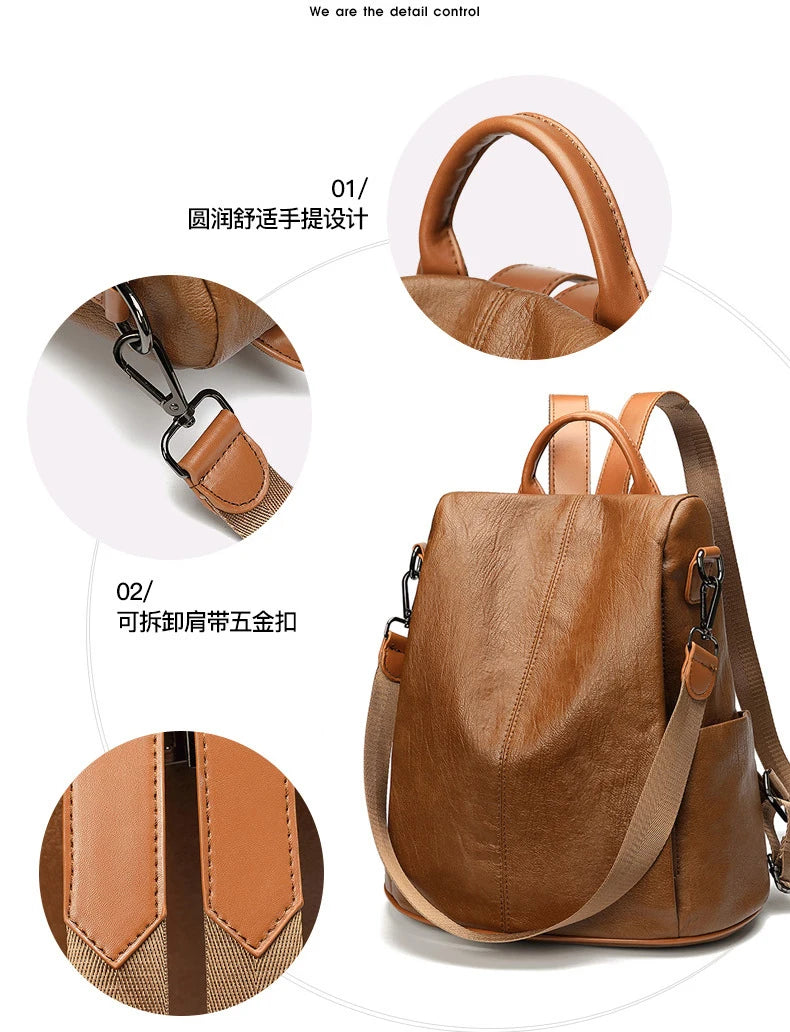 2 in 1 Women Backpacks Luxury Designers Anti Theft Korean Style Pu Leather Work Fashion Backpacks University Shoulder Bag Casual