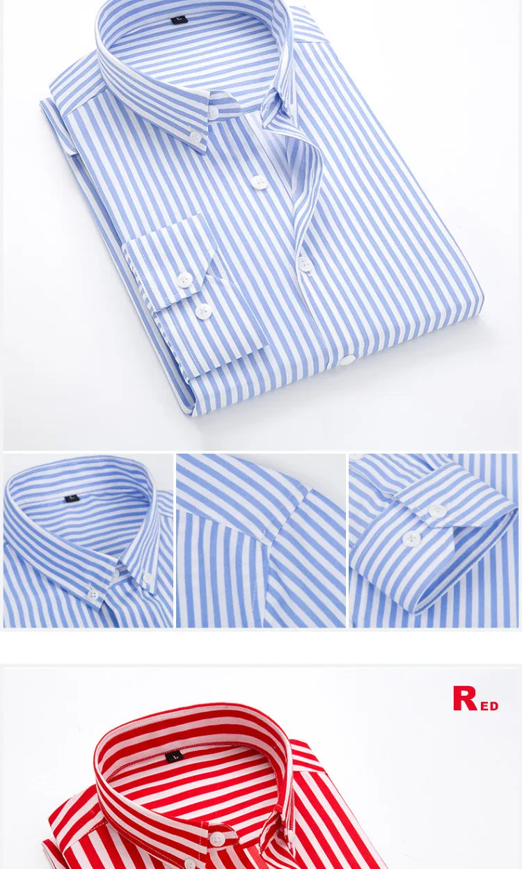 Men Striped Shirts Slim Fit Long Sleeves 2024 Spring summer thin Camisas De Hombre Korean Solid Casual Dress Shirts Men clothing - reetell