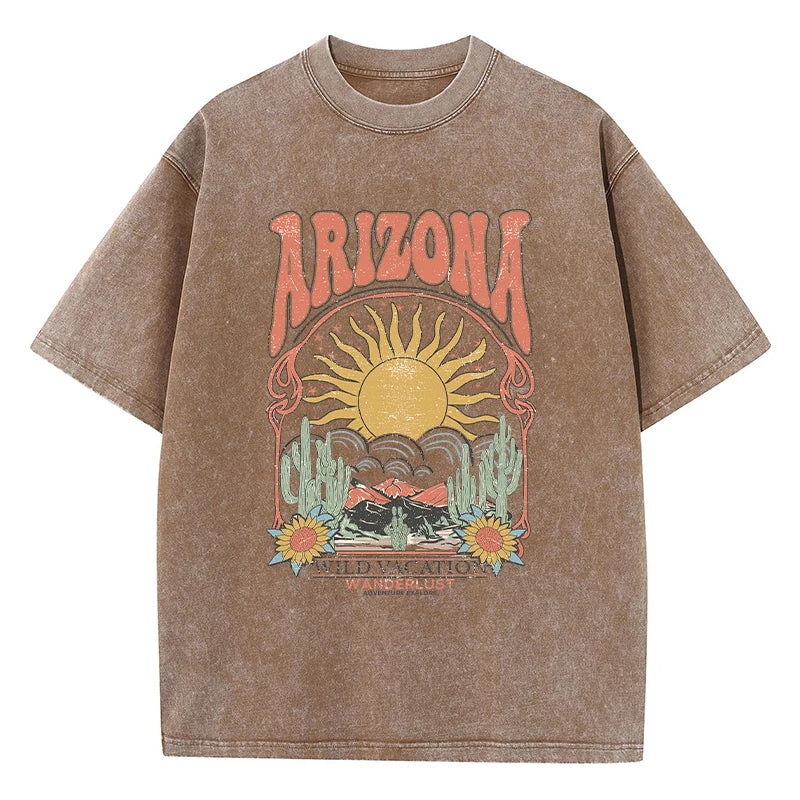 Fashion Women Cotton Washed T-Shirt Beautiful Arizona Wildlife Vacation Invites You Print Tops Casual Loose Tees Vintage Clothes - reetell