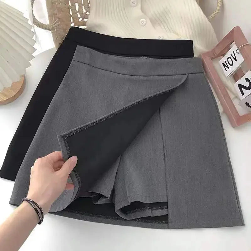 Lucyever Black Gray Women Skirts A-Line Korean Style High Waist Split Mini Skirt Woman Simple Casual Office Shorts Skirts Female - reetell