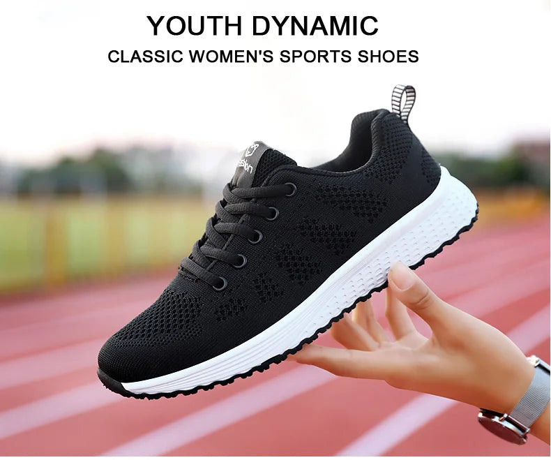 Women Casual Shoes Breathable Walking Mesh Lace Up Flat Shoes Sneakers Women Tenis Feminino Pink Black White - reetell