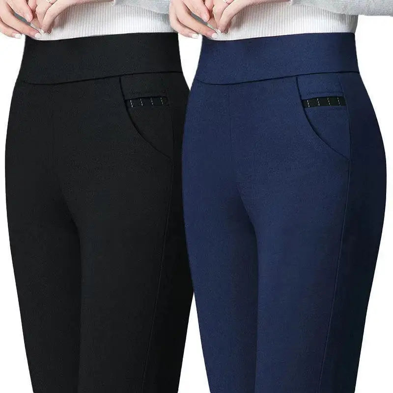 Office Lady Slim Pencil Pants Spring Autumn High Waist Elastic Pockets Solid Elegant Women Casual Fashion Straight Trousers 2022 - reetell