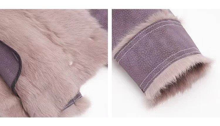 2024 Winter Short Style Fur Women Sheepskin Jacket Tanned Suede Luxury With 100%Natural Rabbit Lining Luxury Fashion Fur Coat - reetell