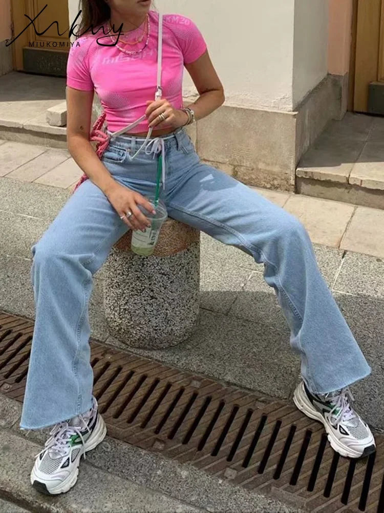 MiuKoMiYa Straight Jeans Women High Waist Streetwear Light Blue Boyfriend Denim Pants Ladies Wide Leg White Jeans For Women 2023 - reetell