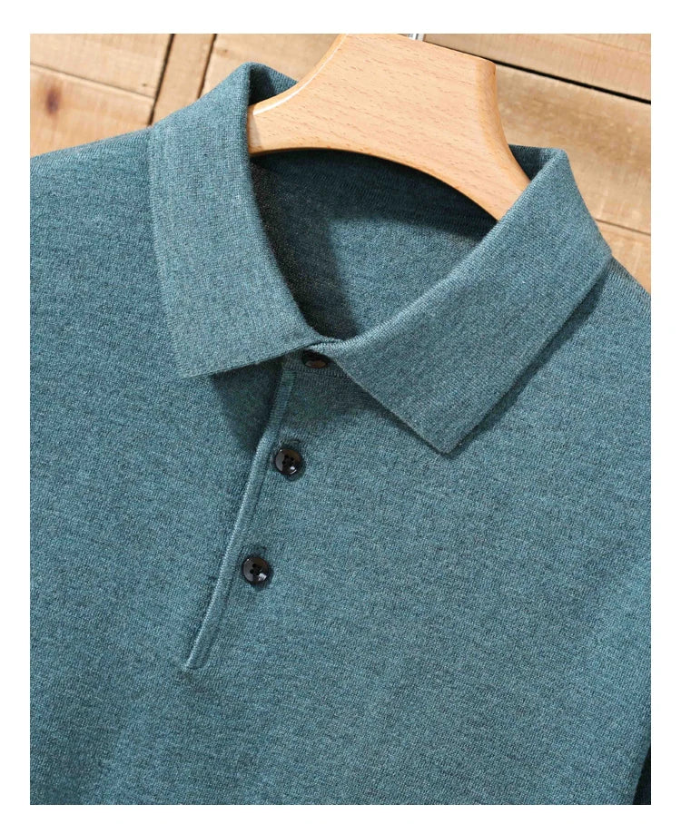 100% merino sweater summer men's lapel pullover short sleeve POLO neck sweater loose top knitted clothing plus size T-shirt