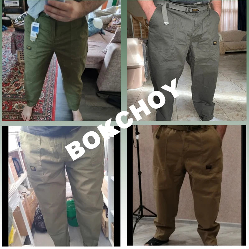 Spring Autumn New Pure Cotton Men Cargo Pants Men Clothing Casual Loose Belt Mid Waist Slim Fit Joggers Men Trouser AZ329 AZ378 - reetell