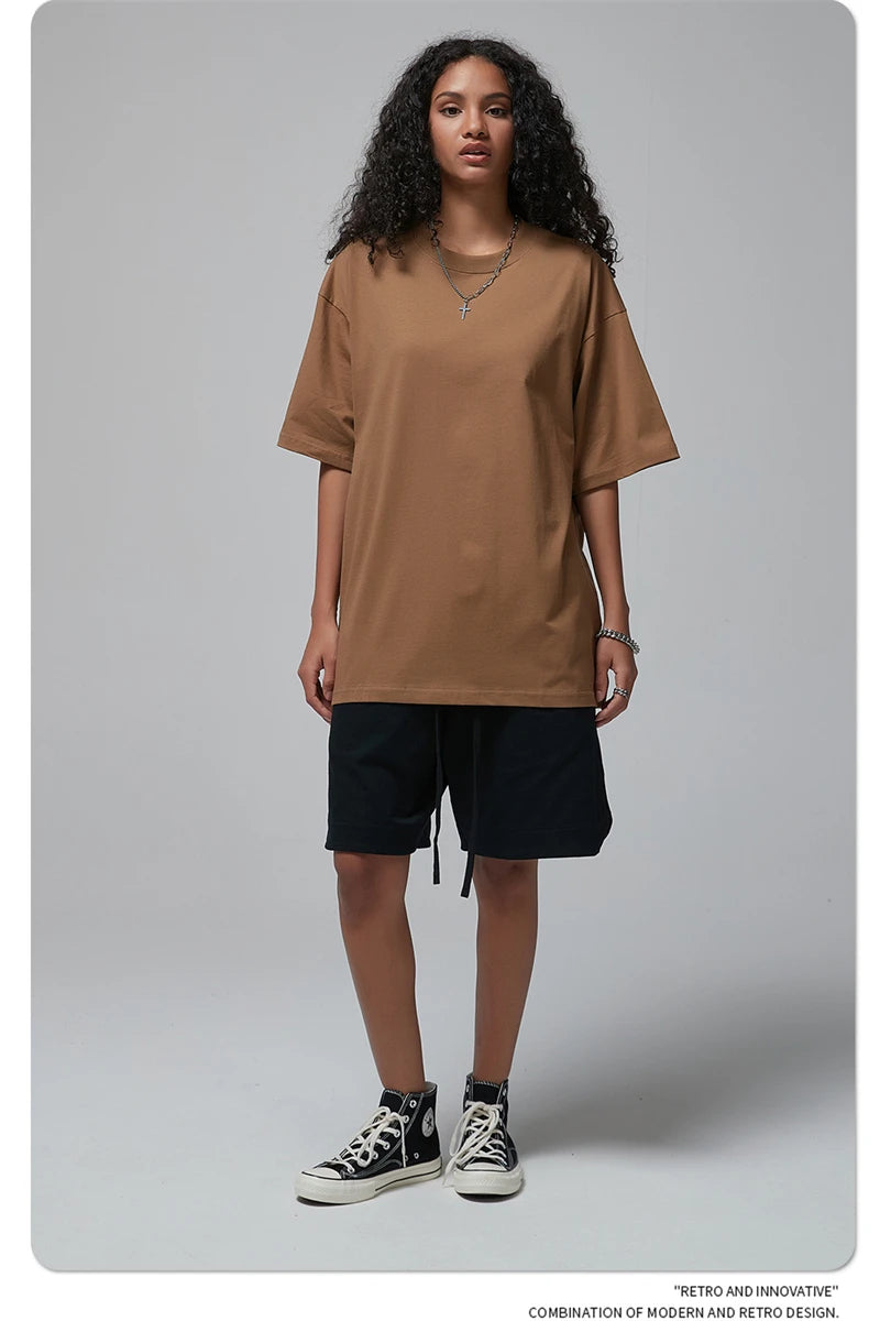 ZODF New 2024 Summer Men Basic 190gsm Cotton T-Shirts Unisex Oversized Comfortable O-Neck T Shirt Brand Tops HY0756