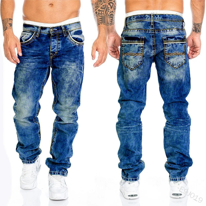 Mens Jeans Brands Straight Stretch Slim Jean Homme Pantalones Hombre Casual Pants Denim Trousers Baggy Jeans Black Blue - reetell