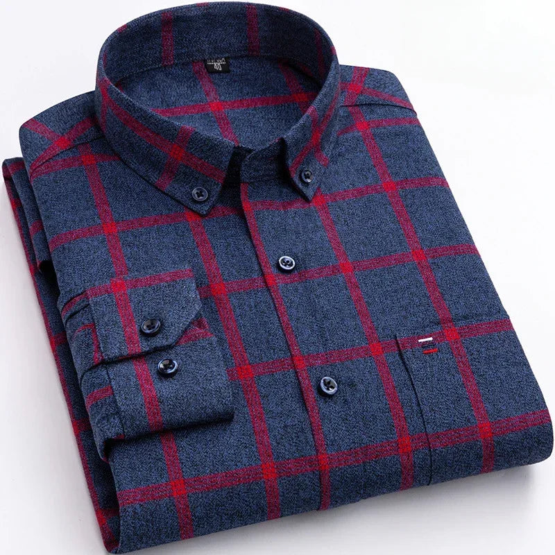 Hight qulity plus size 7XL100%cotton brushed long sleeve shirts for men korean plaid slim fit formal shirt soft designer clothes