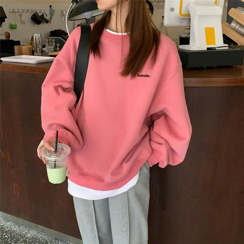 Thick Warm Sweatshirt Women Patchwork Sporty Letter Fashion Korean Pullover Winter Harajuku Clothes Basics Steetwear Tops - reetell