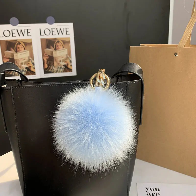 2024 Fluffy Real Fox Fur Ball Poms Keychain For Women Luxury Pompom Keyring Accessories Bag Decoration Emo Trinket Jewelry Gifts