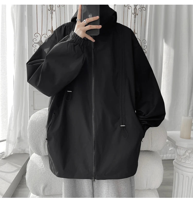 2024 Men Hooded Jacket Men Bomber Jacket Mens Windbreakers Zipper Coats Spring Autumn Loose Cargo Jacket Men Casual Sportswear - reetell