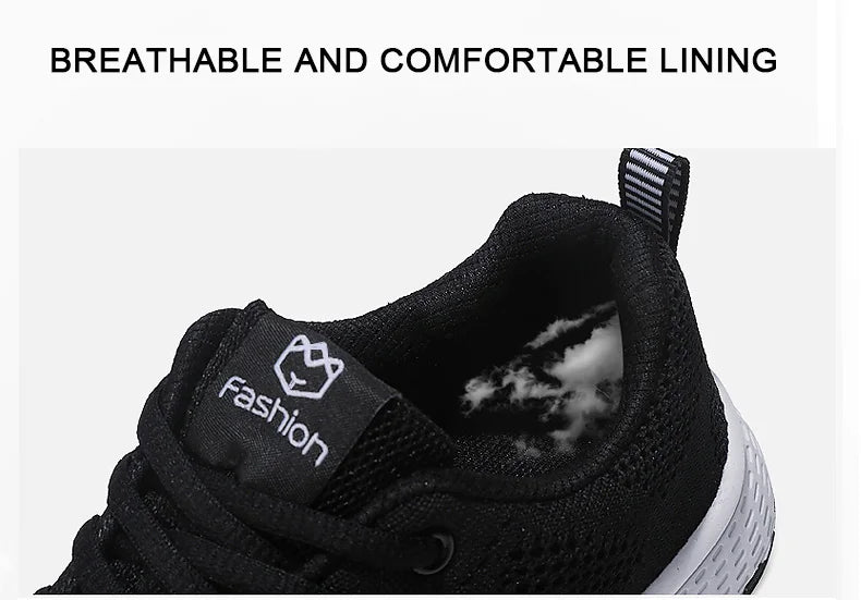 Women Casual Shoes Breathable Walking Mesh Lace Up Flat Shoes Sneakers Women Tenis Feminino Pink Black White - reetell