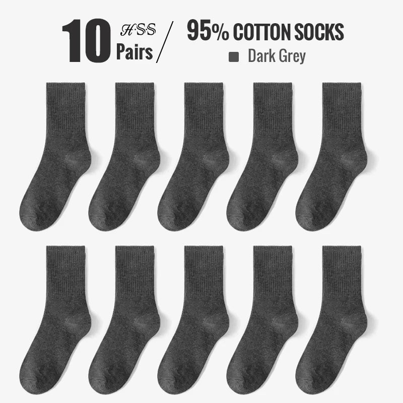 HSS 95% Combed Cotton Socks Men Business Dress Long Socks Casual Solid Color Spring Summer Black White Sock For Male Comfortable