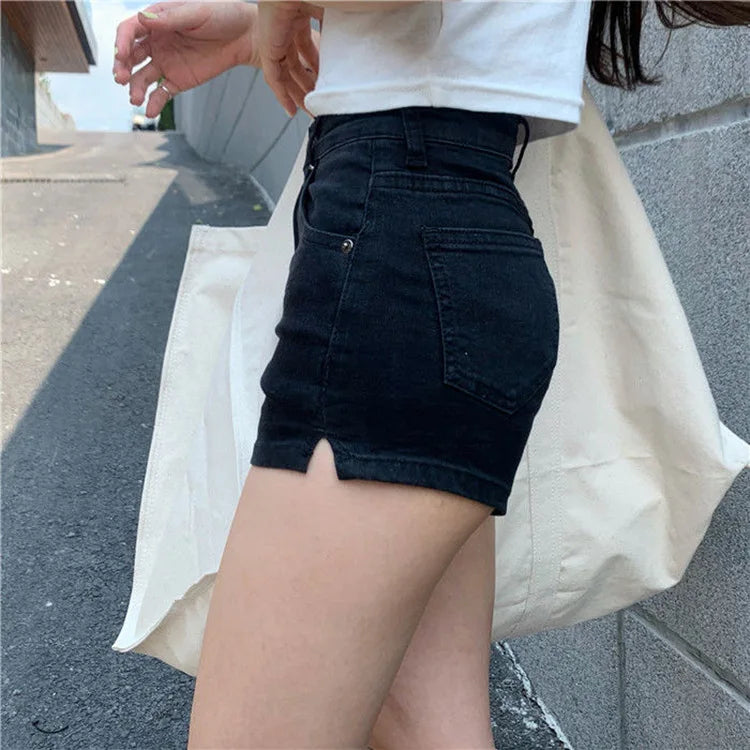 Women's Shorts Fashion Trend Ins Slit Denim Summer High Waist Elastic Thin Sexy Bag Hip Pants High Street Rave Short Jeans Y2k - reetell