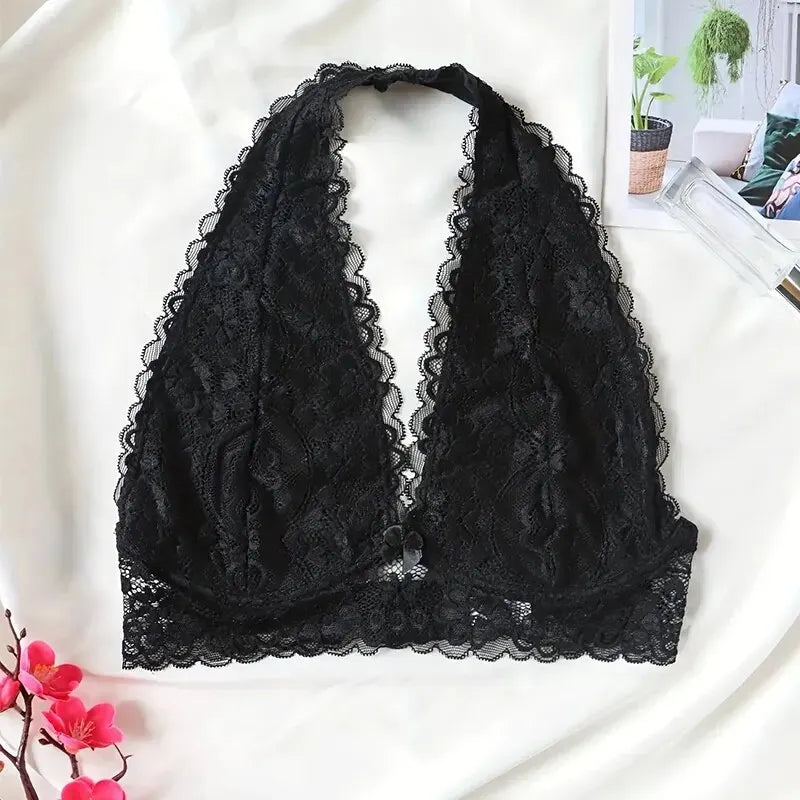 Women Lace Bra With Straps Camisole Underwear Black Free Size Breathable V Neck Soft Comfortabl Casual - reetell