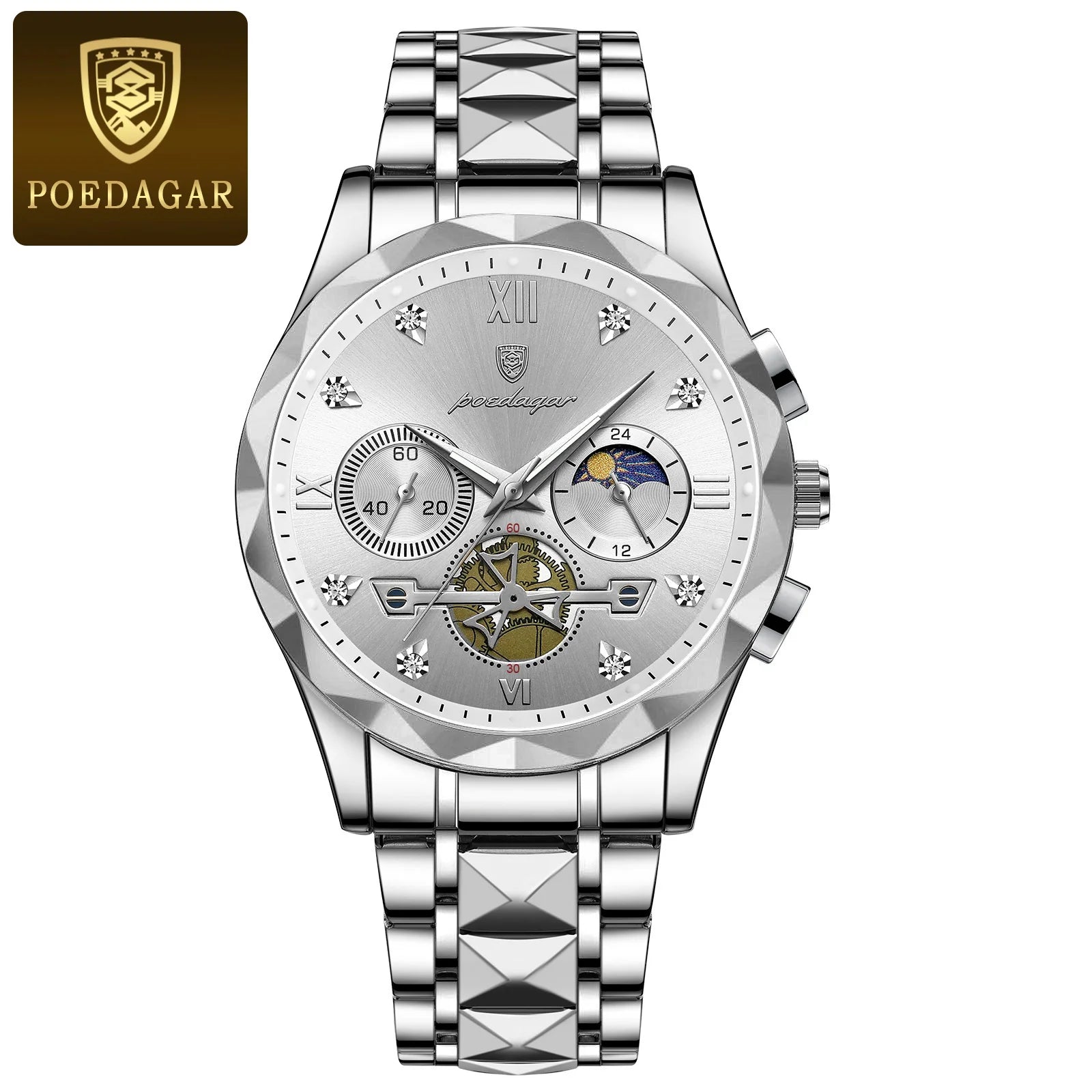 POEDAGAR Luxury Man Wristwatch Chronograph Waterproof Luminous Men Watch Stainless Steel High Quality Sport Men's Quartz Watches