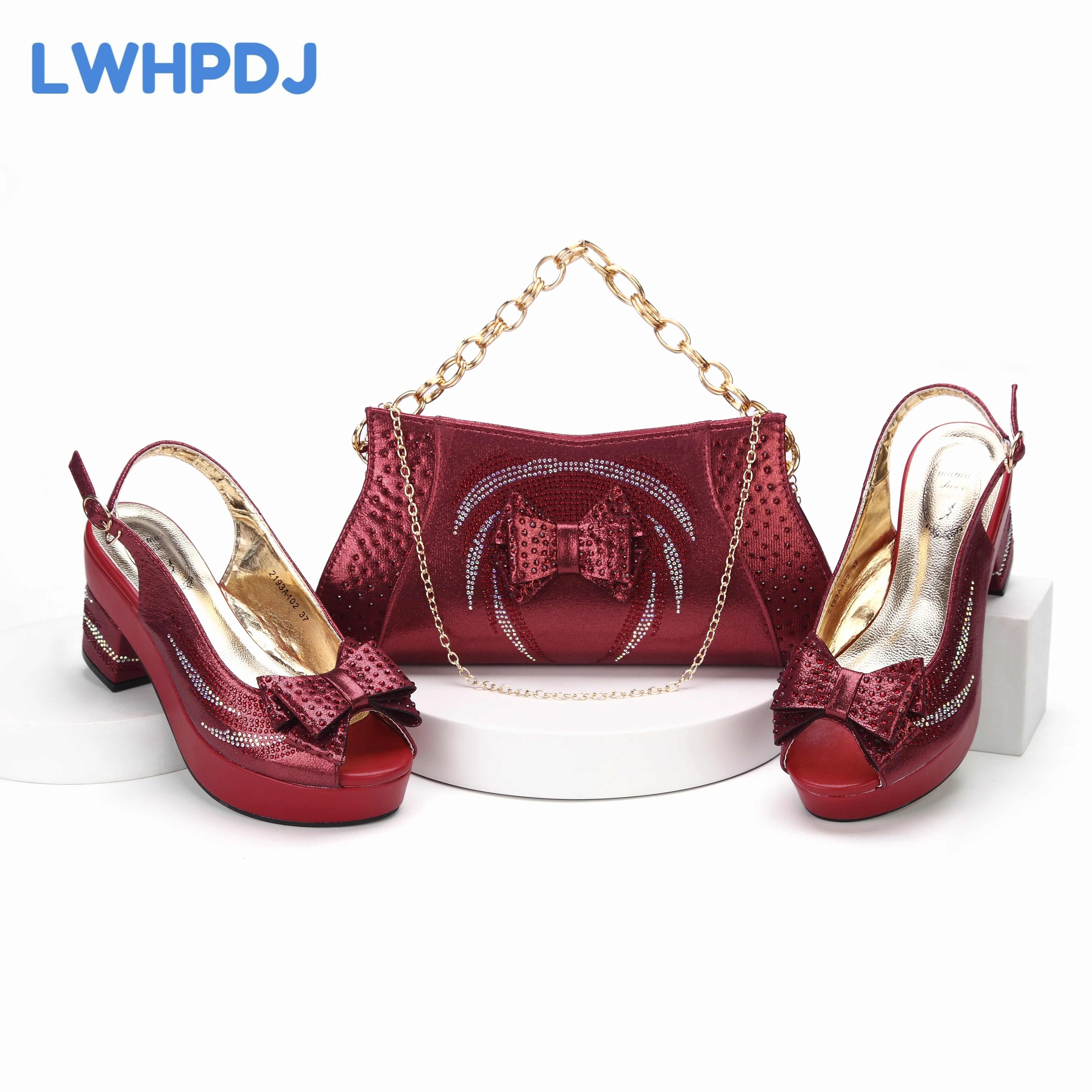 2024 New Coming Wine Color Hot Selling High Heels Ladies Sandal Matching Bag Set  For Wedding Party Pump