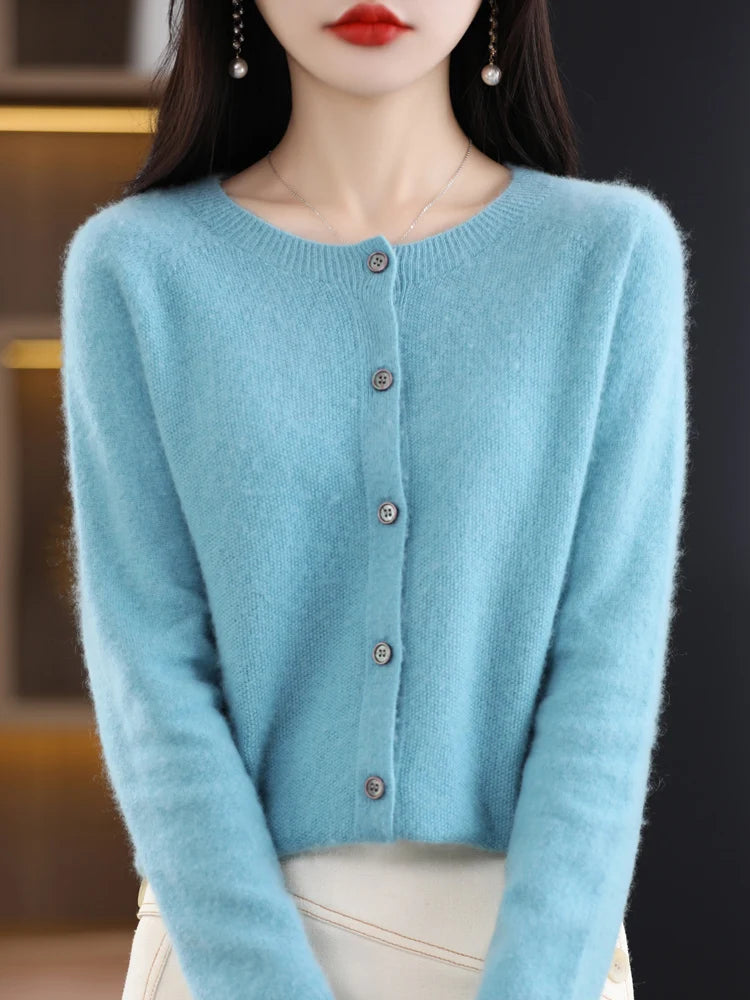 High Quality Round Neck Long Sleeve Cashmere 100% Merino Wool Pullover Women Sweater Coat Top - reetell