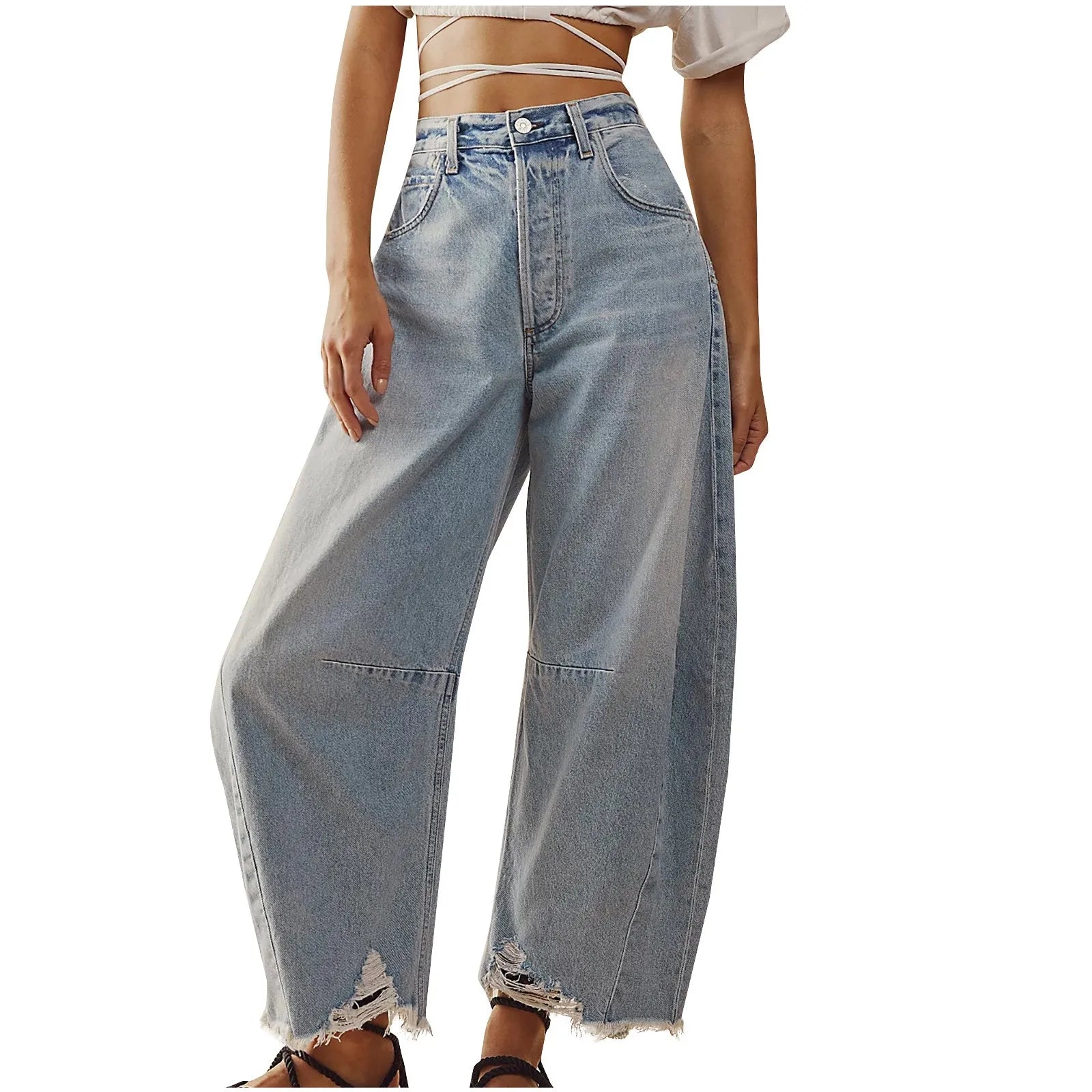 Women Casual Baggy Mid Waist Jeans Wide Leg Loose Boyfriend Denim Pants Straight Leg Cropped Barrel Jeans Y2k Clothes - reetell