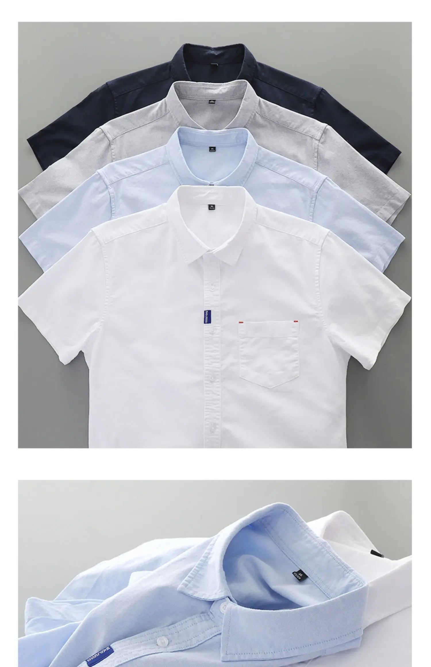 Dukeen 100% Cotton Oxford Spinning Shirt for Men Summer Casual Solid Color Blouse Man White Short-Sleeved Tops