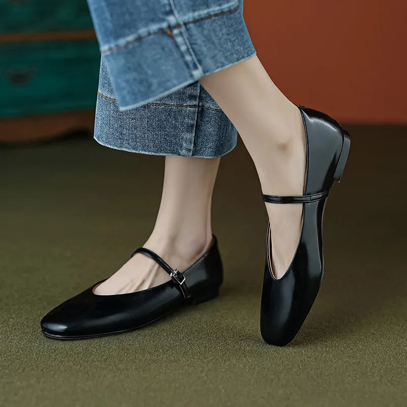 FEDONAS Concise Comfortable Casual Women Flats Spring Summer Office Ladies Genuine Leather Mary Janes Shoes Woman Retro Style