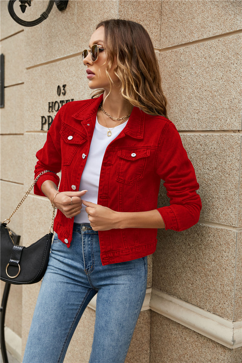 Women's Denim Jackets Fashion Female Casual Long Sleeve Lapel Solid Button Down Chest Pocket Slim Jean Jacket Fall Winter Coat