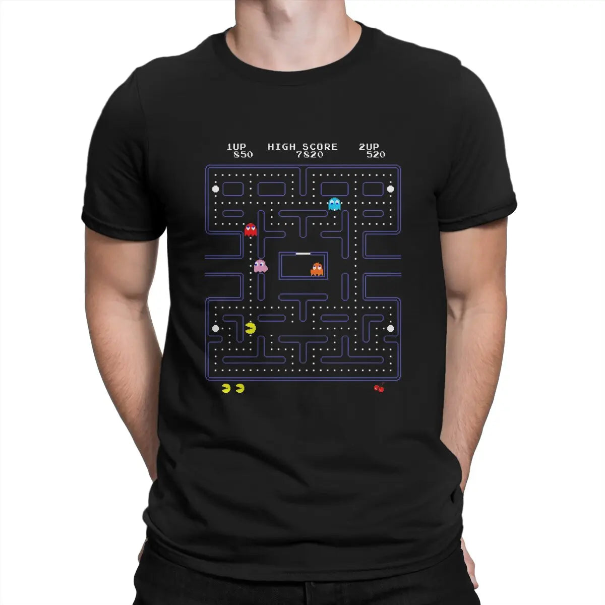 Retro Arcade T Shirts for Men Cotton Vintage T-Shirt Crew Neck Arcade Game Tee Shirt Short Sleeve Clothing Printed