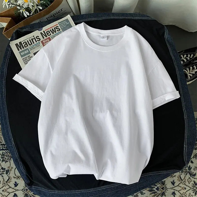 100% Cotton Half Sleeve Men Women Summer T-shirt Fashion Solid Color Simple O Neck Tops Loose Casual Basic Short-sleeved