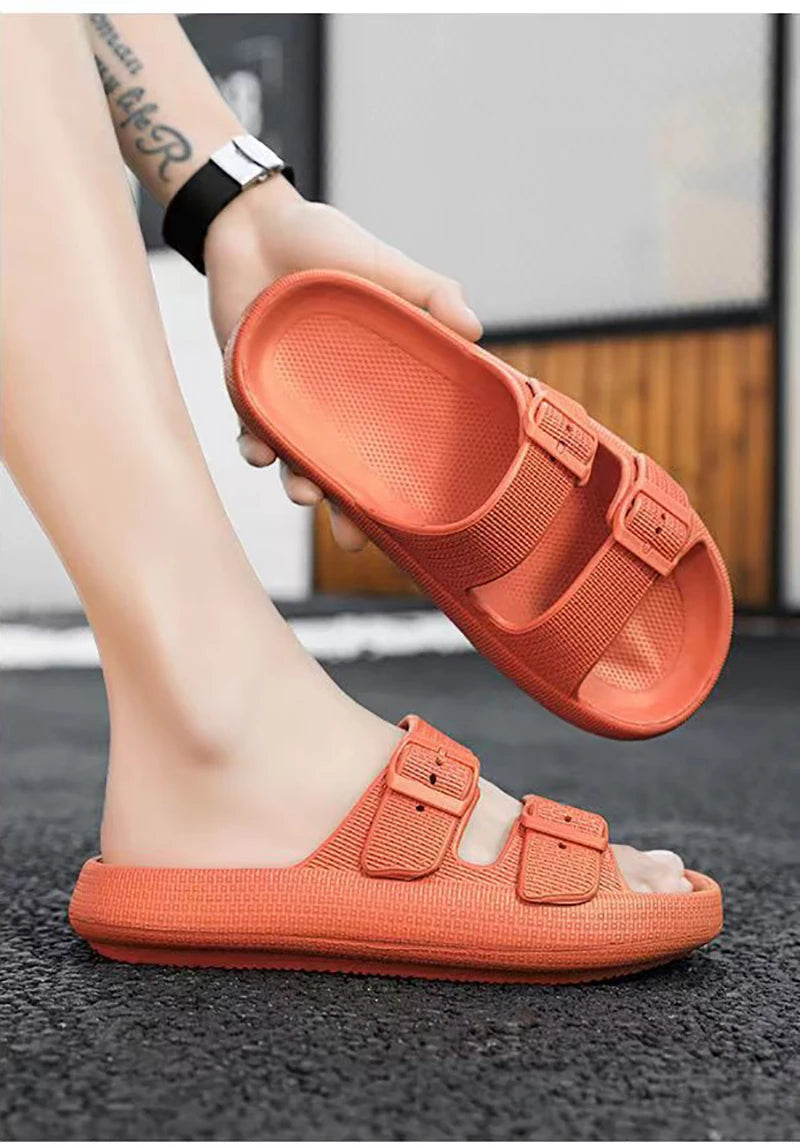 Soft Sole Home Slippers Men Summer Adjustable Buckle Non-Slip Beach Flip Flops Man Comfortable Thick Bottom Platform Sandals