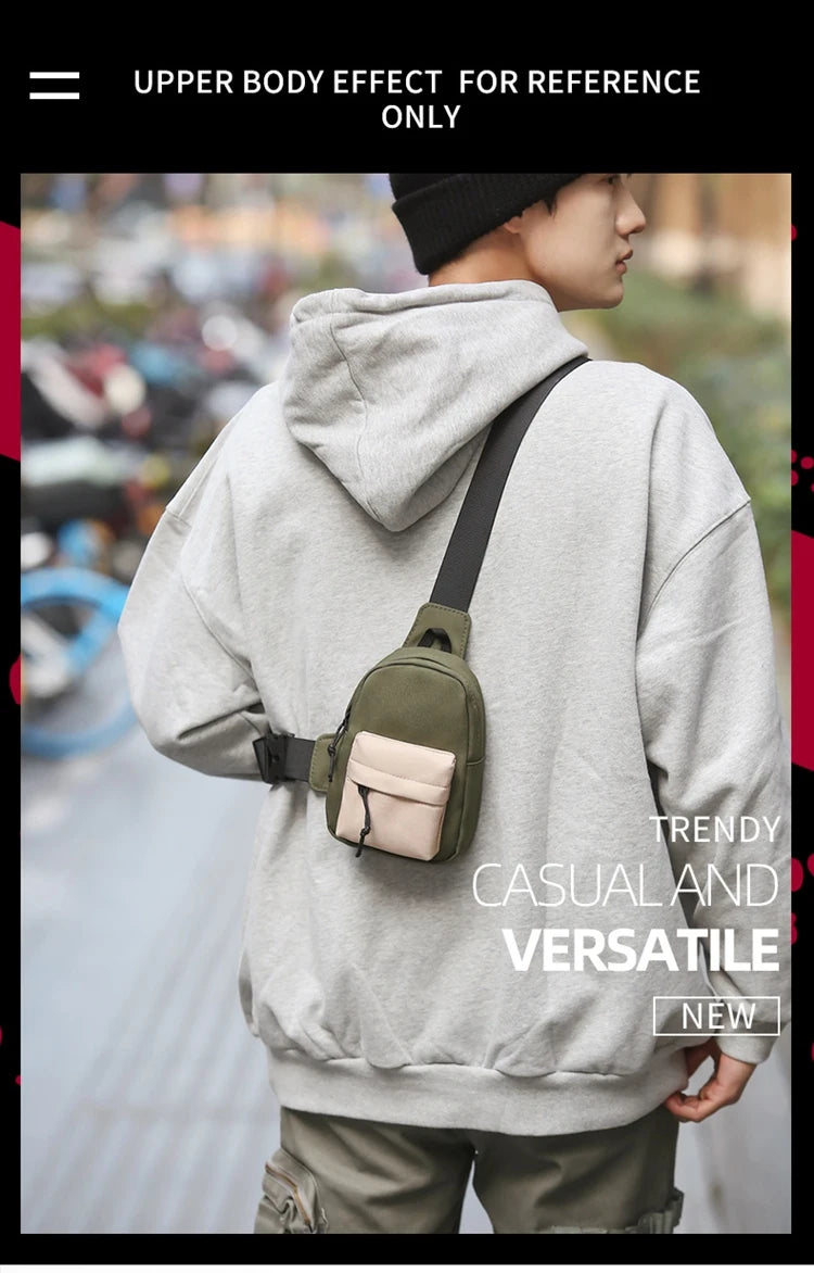 VC Trendy Contrasting Mini Chest Bag for Men Fashion Nylon Men's Lightweight Crossbody Bag Unisex Casual Street Phone Sling Bags