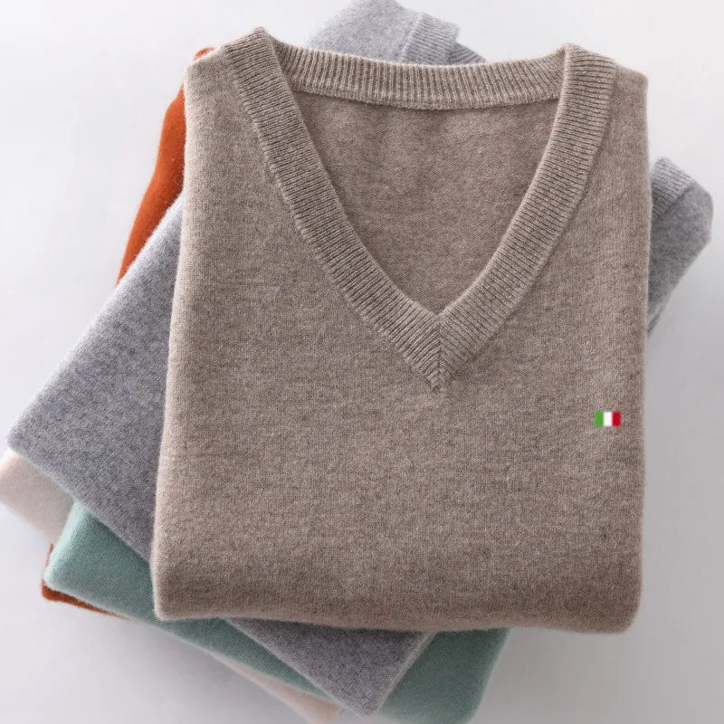 Men's Cashmere Warm Pullovers Sweater V Neck Knit Autumn Winter Fit Tops Male Wool Knitwear Jumpers Bottoming shirt Plus Size