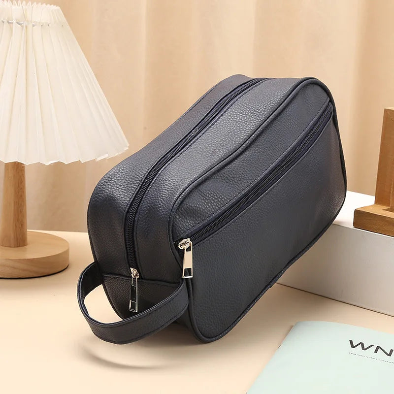 Men Waterproof Travel Toiletries Storage Bag PVC Lychee Pattern Cosmetic Bag Portable Makeup Organiser Male Zipper Handbags