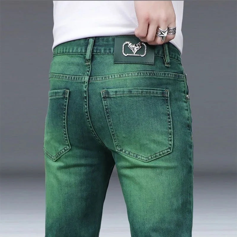 2024 Spring and Autumn New Fashion Trend Straight Leg Stretch Green Jeans Men's Casual Comfort Breathable High Quality Pants - reetell