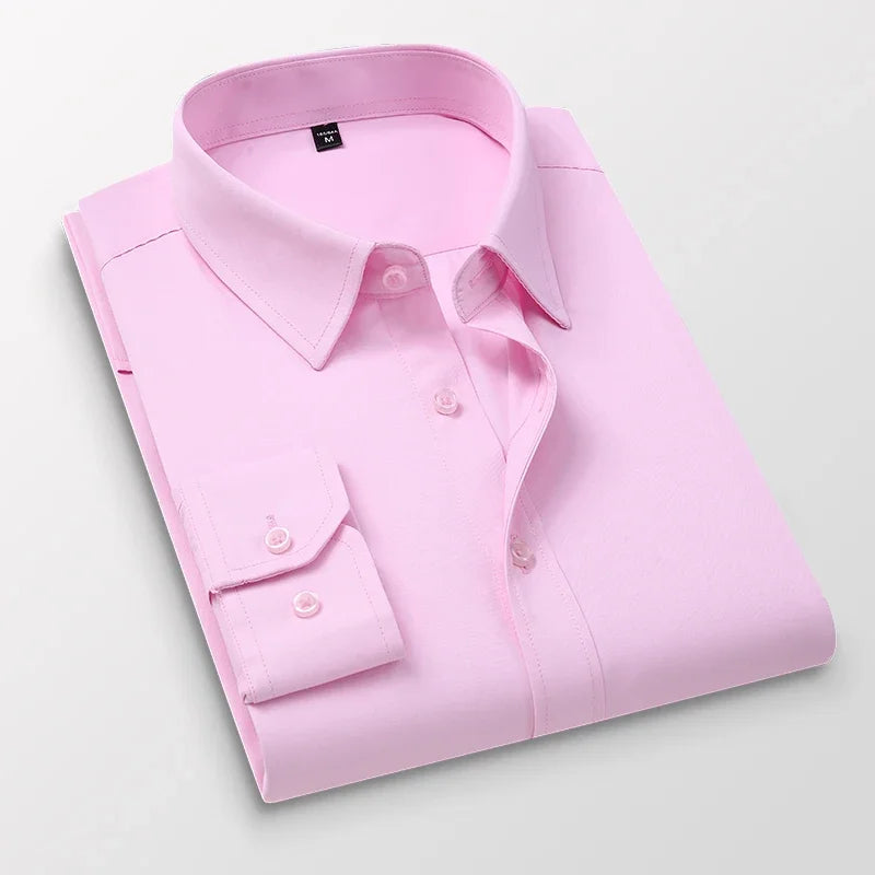 TFETTERS Pink Shirt Men Spring Autumn Mens Long Sleeve Business Shirt  Polyester Slim Fit  Formal Dress Shirts for Men Clothing - reetell