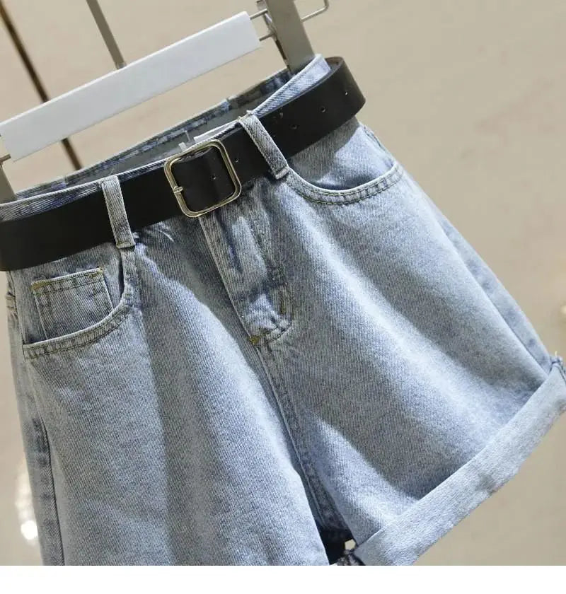 High Waisted Denim Shorts 2024 Summer New Style Women's Loose Fitting Hot Pants Versatile Slimming Wide Leg Pants Korean Version - reetell