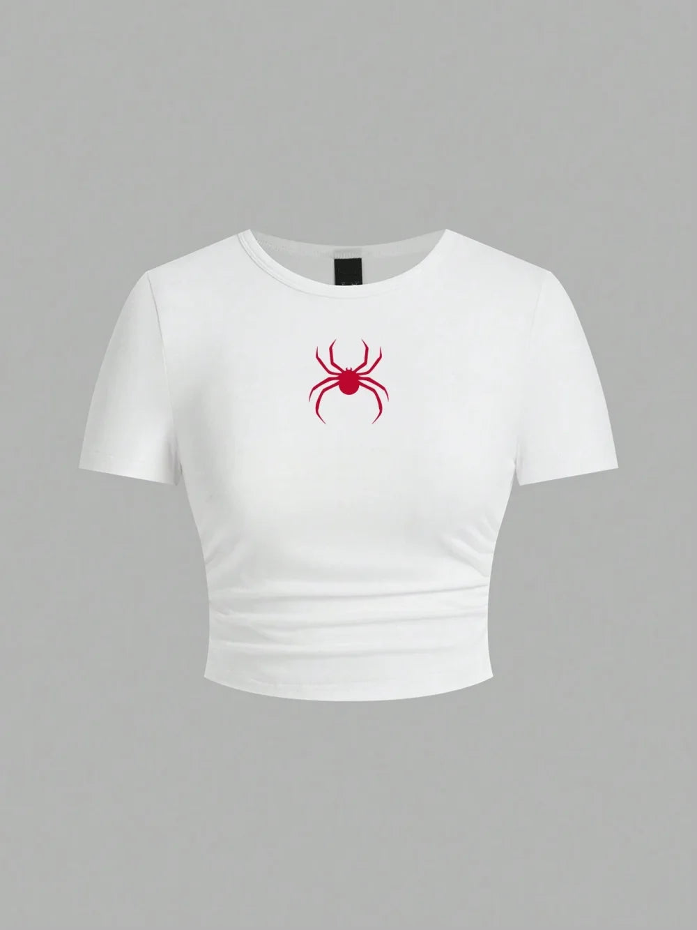 Simple Red Spider Printing Crop Tops Summer Street Fashion Women's Slim-fit T-Shirt Comfortable Soft High Elastic Female Clothes - reetell