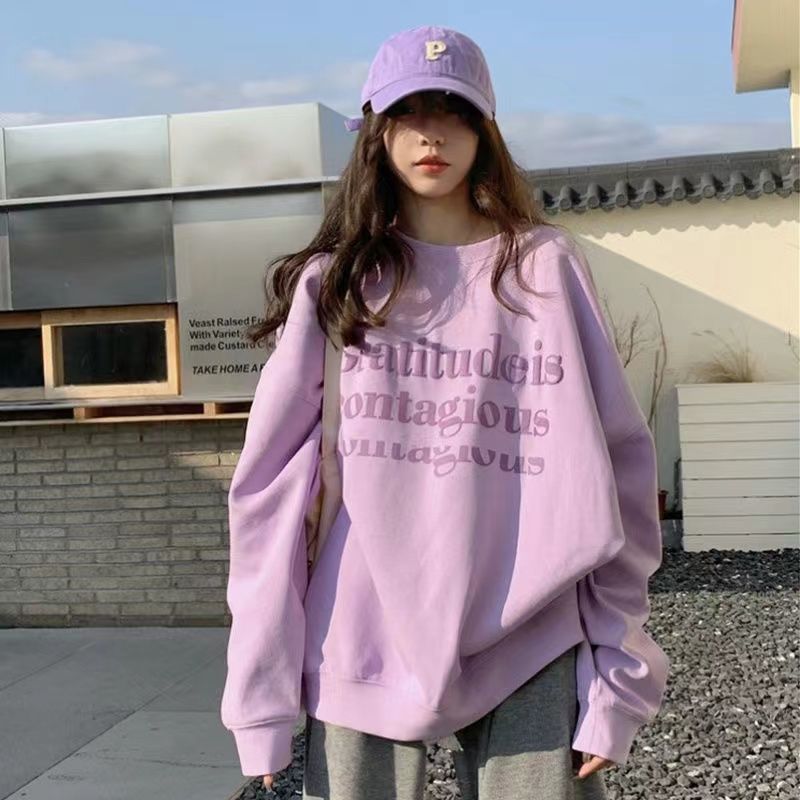 Fashion Solid Color Printing Letter Casual Sweatshirts Female Clothing 2023 Autumn Oversized Korean Tops All-match Sweatshirts - reetell