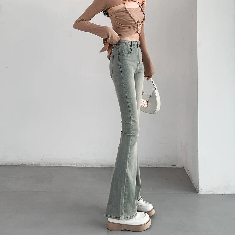 Summer Flared Jeans Women Vintage High Waist Loose Comfortable Jeans Female Pants Elastic Fashion Boyfriend Style Denim Trousers - reetell