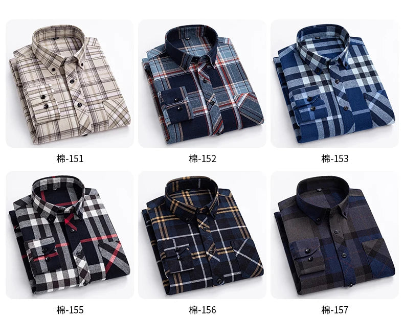 Cotton Mens Checkered Shirts Long Sleeve Soft Plaid Shirt Button Up Regular Fit Leisure Classical Vintage Comfortable Man Tops