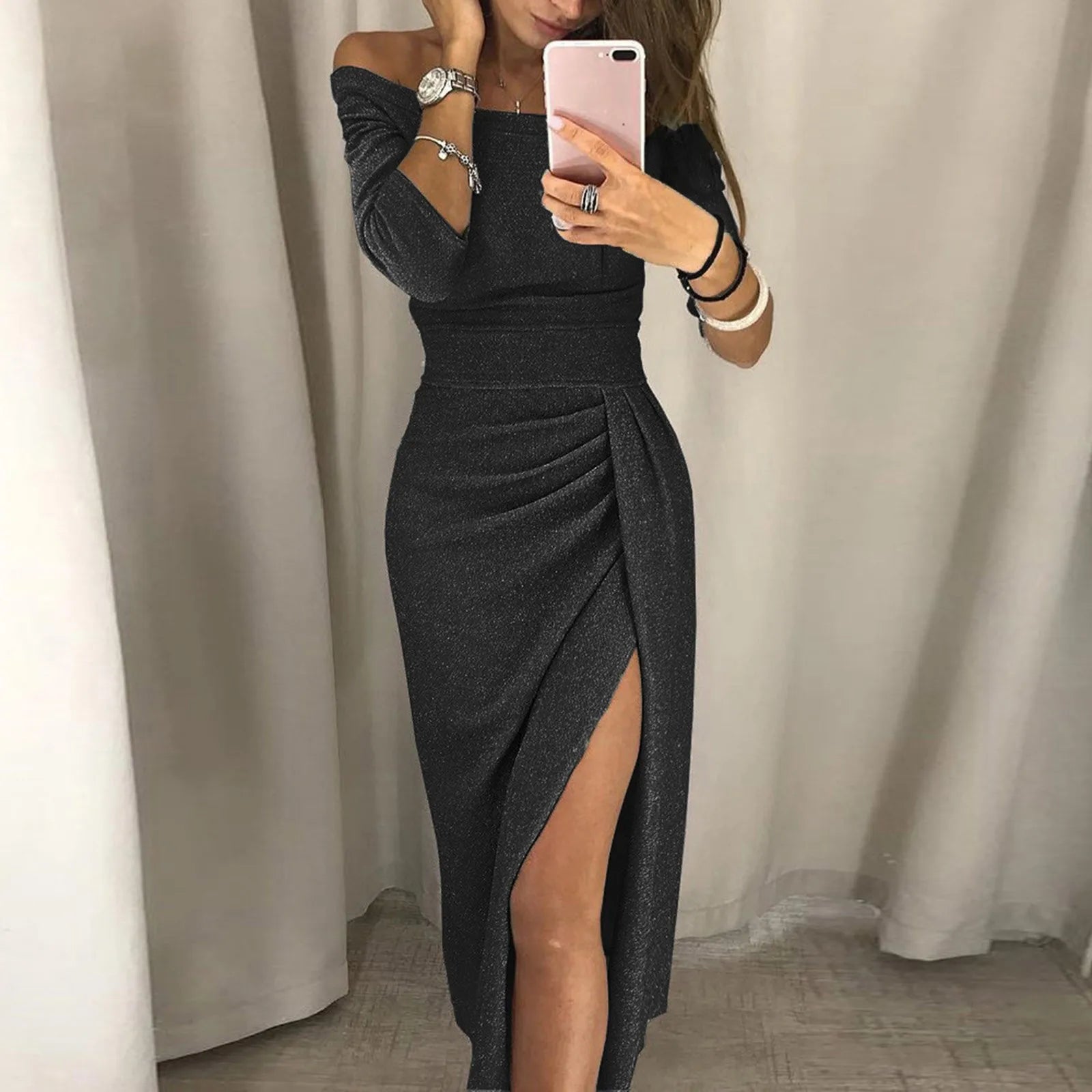 2024 Autumn Women Dresses Evening Party Women Dress Off Shoulder High Slit Tight Elegant Long Dress Sexy Club Dress Vestidos - reetell