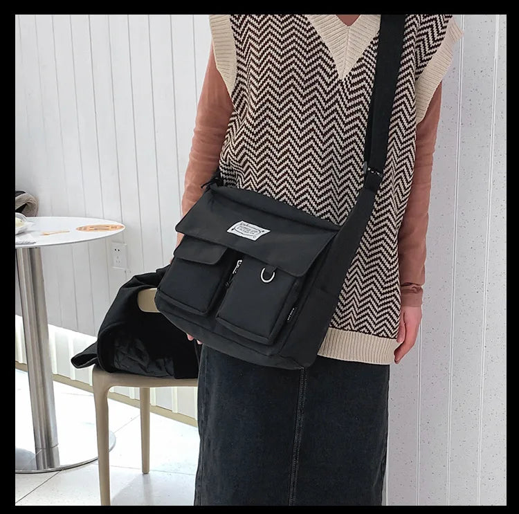 Korean Ulzzang Messenger Bag Women New 2023 Nylon Bags Multipockets Crossbody Bags For Women School Book Shoulder Bag Girls Sac - reetell