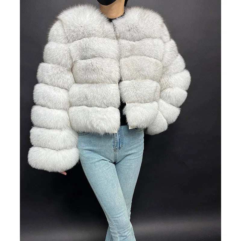 2024 New Natural white Winter Women's Cold Coat Top Fox Jackets Women clothing Luxury Furry Natural Real fox Fur Jacket Coats - reetell